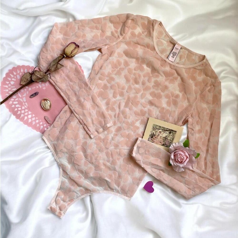 Victoria’s Secret long sleeve peachy pink velvet rose petals bodysuit